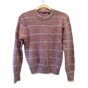 Vintage Country Craft Sweater L Purple Blue Striped Crew Neck Embroidered Horse